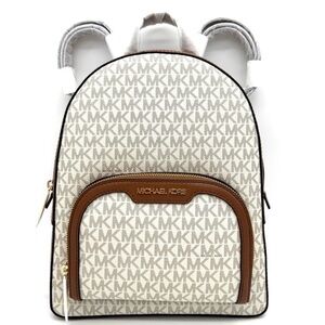 Michael Kors Medium Jaycee Zip Pocket Logo Backpack Vanilla/Brown